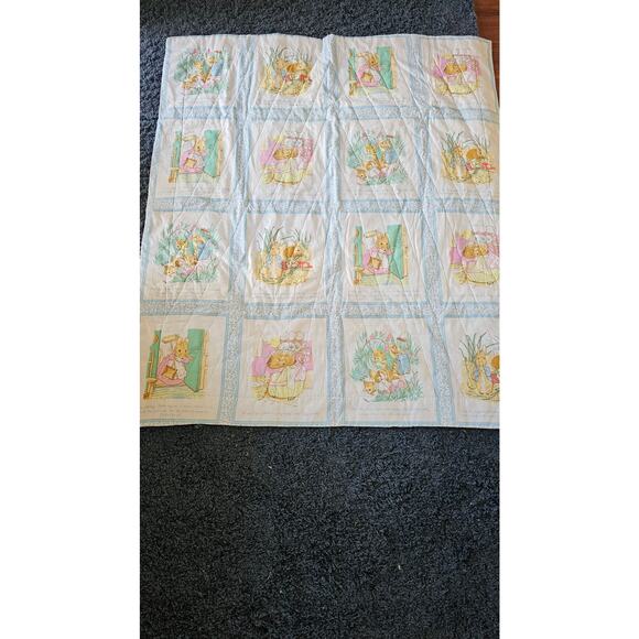 Vintage Pink with Bunnies, Kitties, Mice Baby Crib Blanket Comforter 32" x 36"